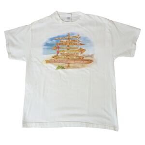 Vintage Y2K Caribbean Signpost Graphic Tee Delta Pro Weight Beach Shirt SZ L